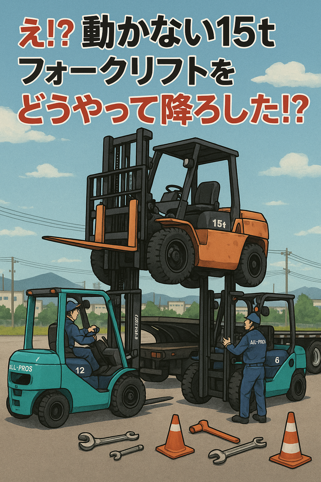 「え!? 動かない15tフォークリフトをどうやって降ろした!?」 フォークリフトを“フォークリフトで降ろす”職人ワザ、公開します！